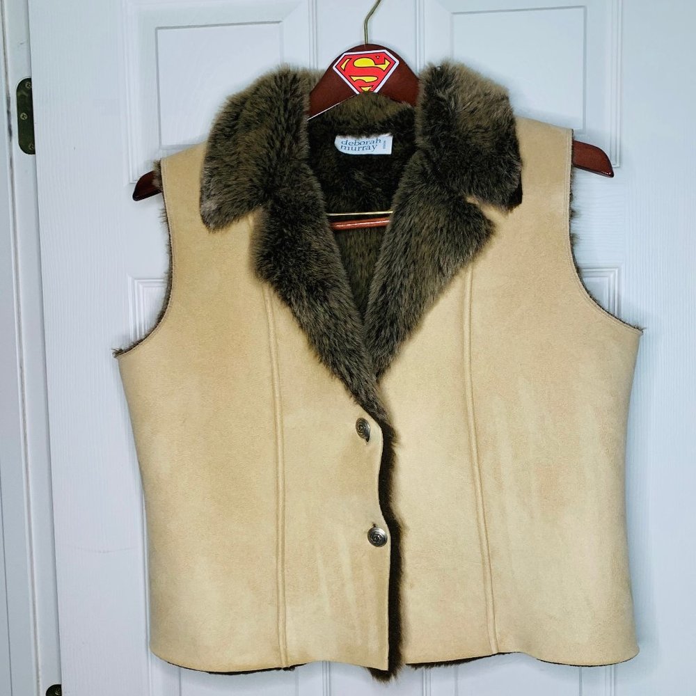 Deborah Murray Faux Fur/Faux Leather Vest Size: L?